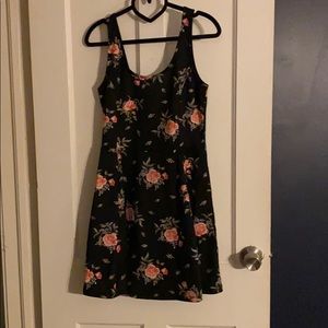 H&M Black floral skater dress